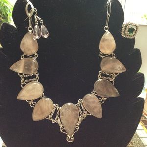 Rosa Quartz.925 Necklaces Earrings Ring 8